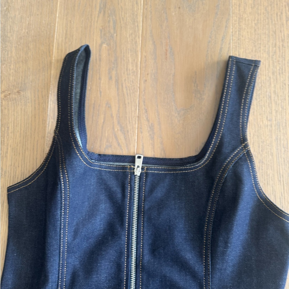 Zara Dark Blue Denim Zip-Front Camisole - Picture 3 of 6